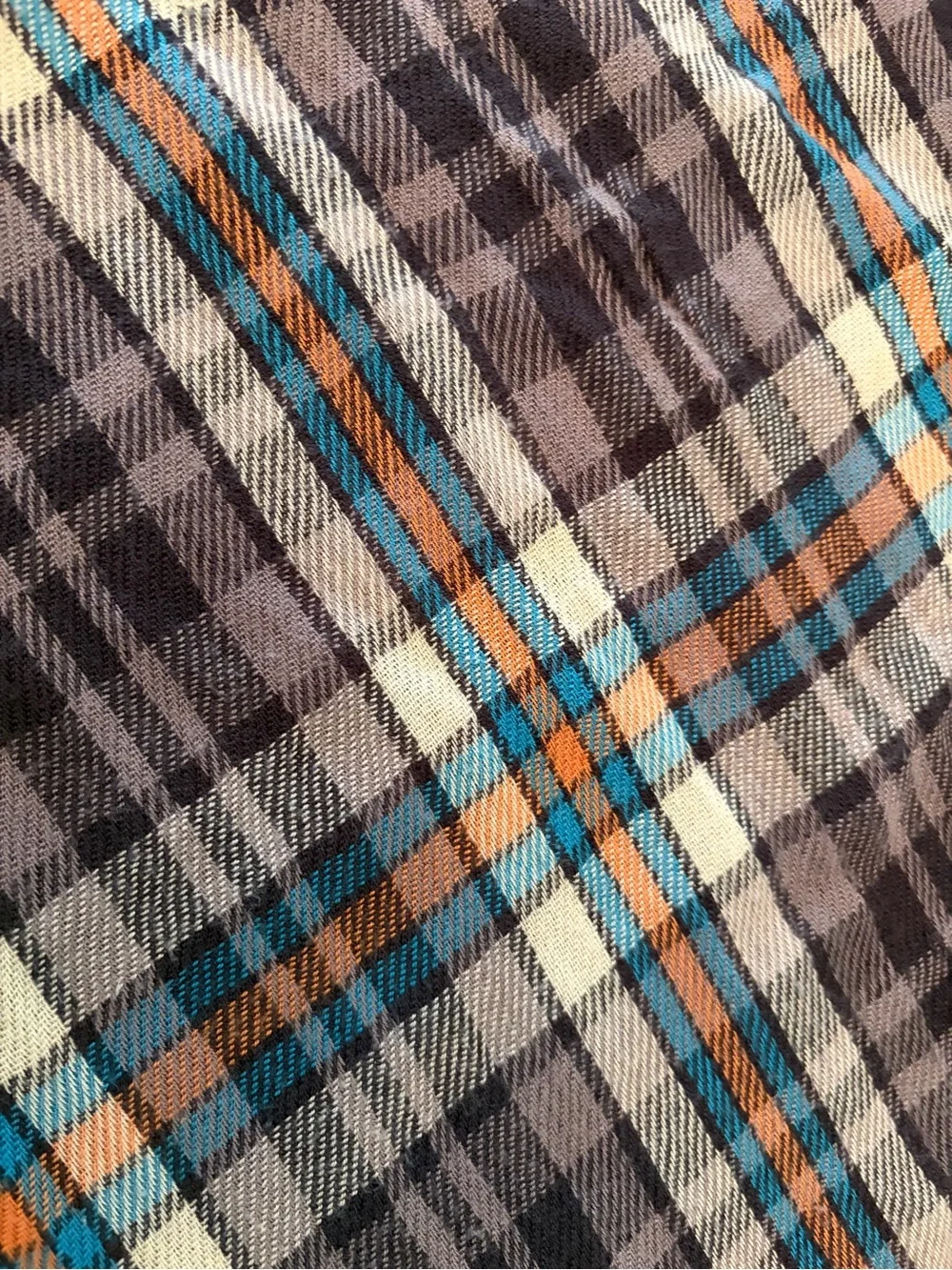 Large Plaid Fringe Scarf in Gray, Blue & Orange